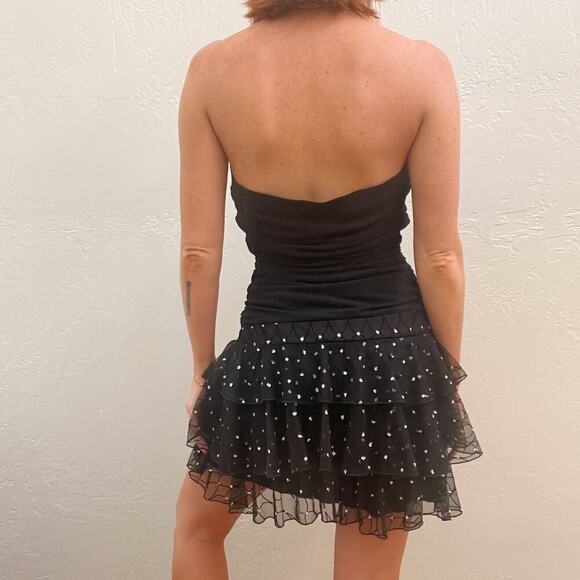 Vintage/Y2K Black Strapless Ruched Tulle Mini Dress - Picture 2 of 7